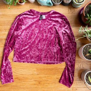 Pink Crop Long Sleeve Velvet Top Purple